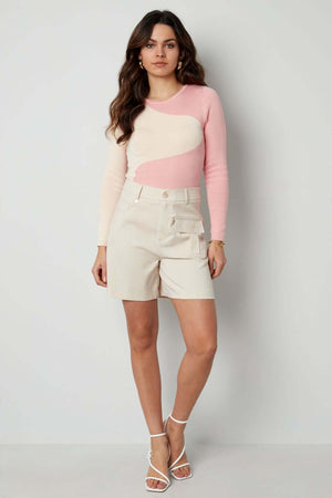 Pantalon Scurt cu Buzunar - Negru, Alb, Crem-3