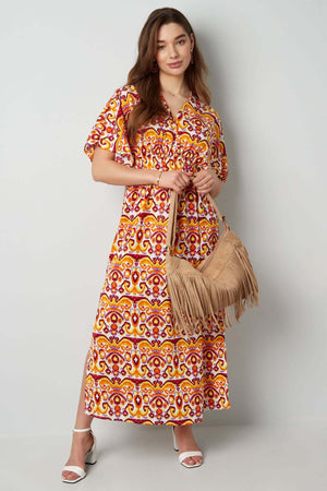 Rochie Maxi - tipar traditional - Verde-Violet, Rosu-Albastru-3