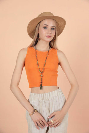 Bluza Orange din Bumbac fara Maneca-3