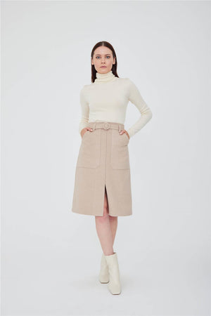 Fusta Midi din Bumbac cu Buzunare-3