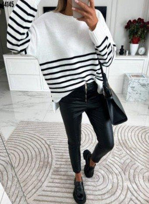 Pulover Dama in Dungi Alb si Negru-1