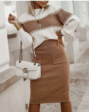 Set Dama cu Fusta si Bluza Tricotat-6