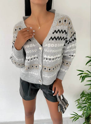 Cardigan din Lana cu Nasturi - Gri, Verde-1