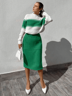 Set Dama cu Fusta si Bluza Tricotat-12