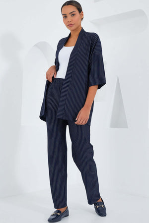 Set Dama - Pantalon & Jacheta - Black & White Stripes-2