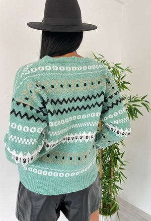 Cardigan din Lana cu Nasturi - Gri, Verde-5