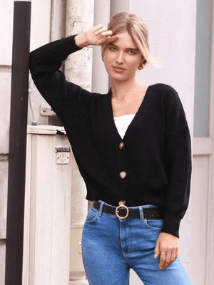 Cardigan cu Nasturi - Negru-4