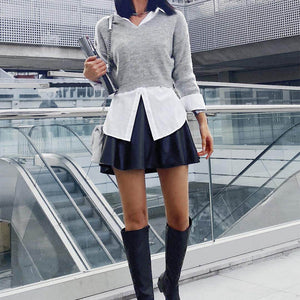 Pulover Dama Gri de talie scurta-2