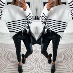 Pulover Dama in Dungi Alb si Negru-3