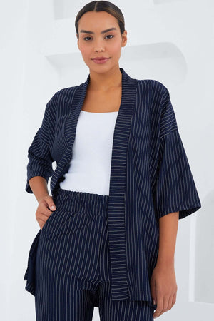 Set Dama - Pantalon & Jacheta - Black & White Stripes-3