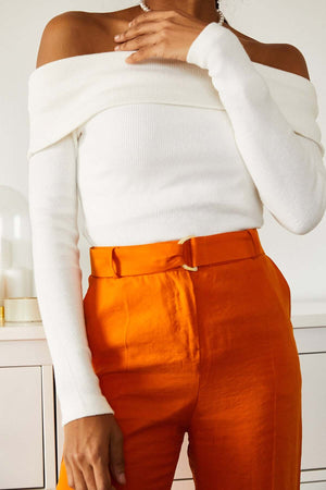 Bluza Alba din Bumbac pe Umeri-3