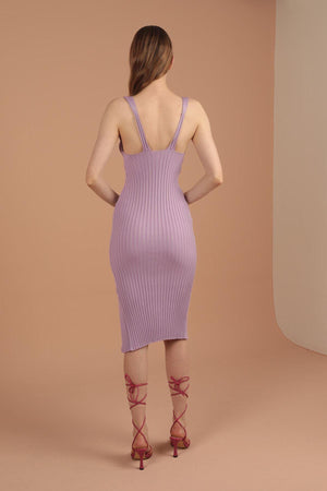 Rochie din Lana, Midi, Tricot - Liliac-4