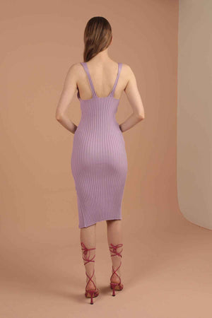Rochie din Lana, Midi, Tricot - Liliac