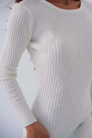 Rochie Midi Tricot cu Fanta - Alba-3