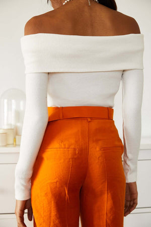 Bluza Alba din Bumbac pe Umeri-5