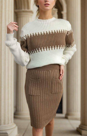 Set Dama cu Fusta si Bluza Tricotat-3