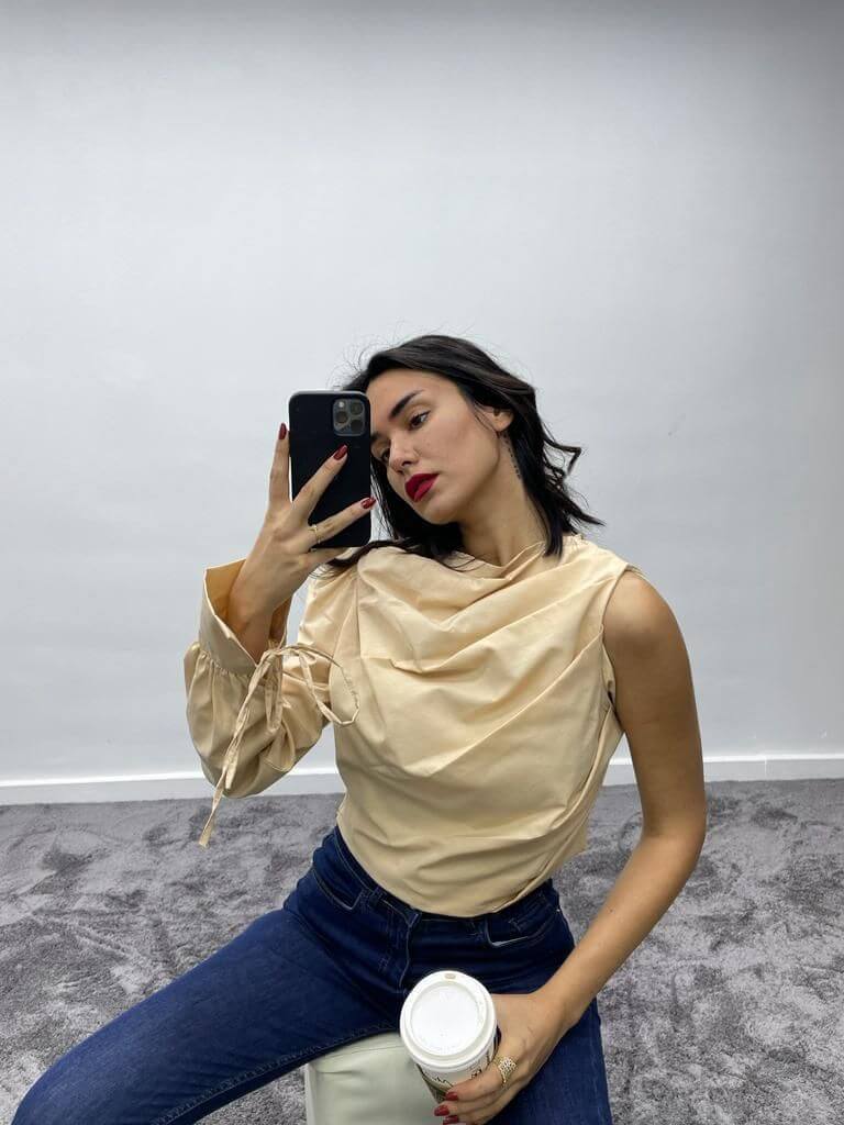 Bluza din Bumbac Crem-1