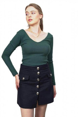 Bluza din Bumbac cu Maneca Lunga si Decolteu in V-1