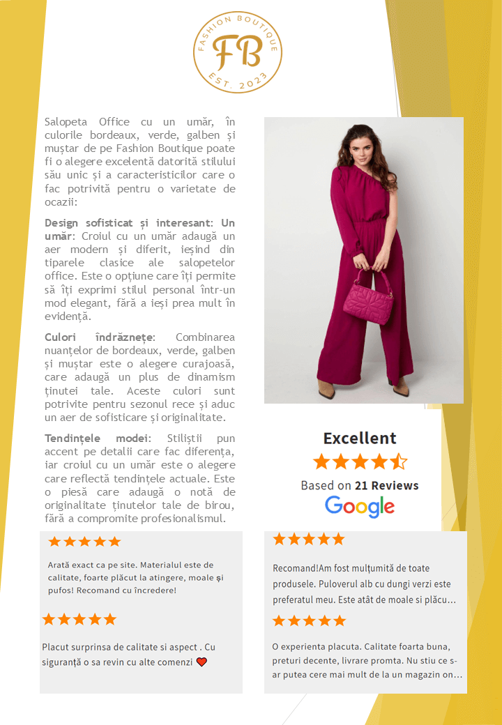 Salopeta Office cu un umar de culoare, Bordeaux, Verde, Galben-Mustar-2