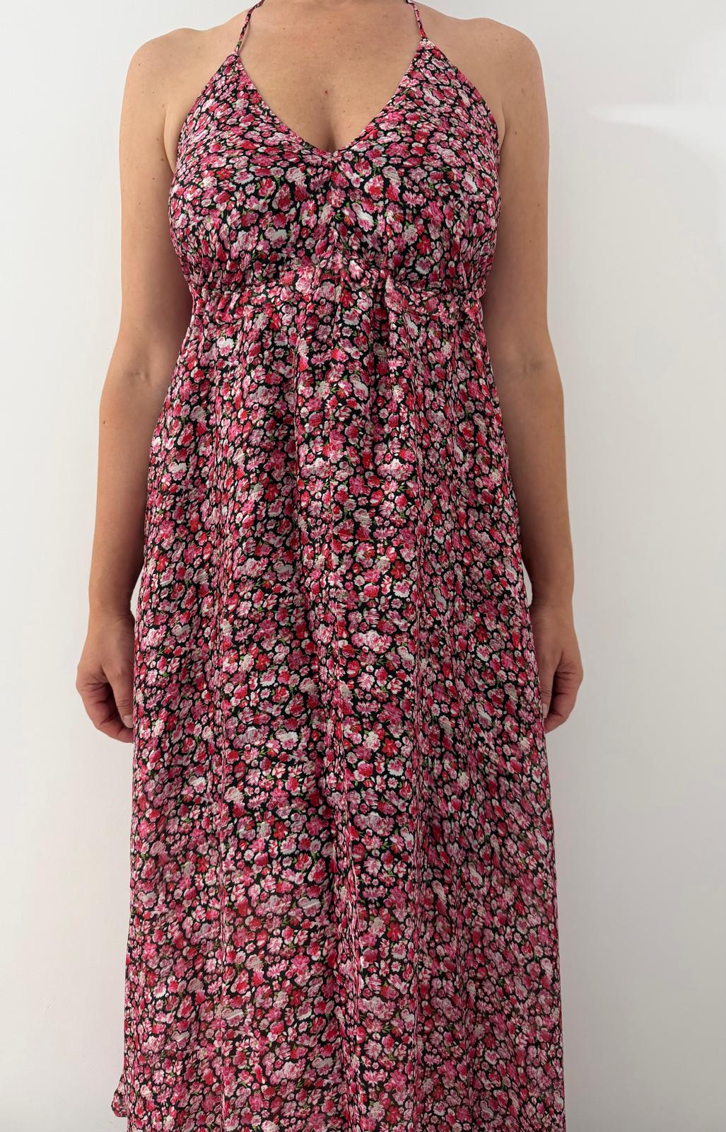 Rochie Lunga de Dama de culoare rosu si negru cu model floral-0