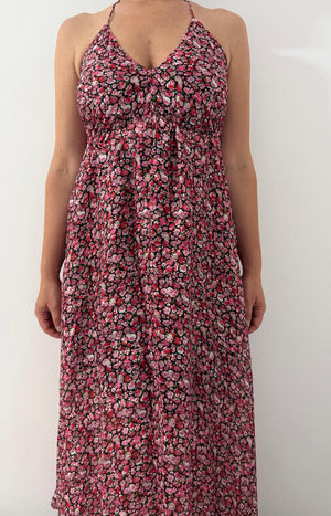 Rochie Lunga de Dama de culoare rosu si negru cu model floral-0
