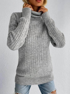 Pulover din Tricot, pe Gat, cu maneci lungi, Gri-3