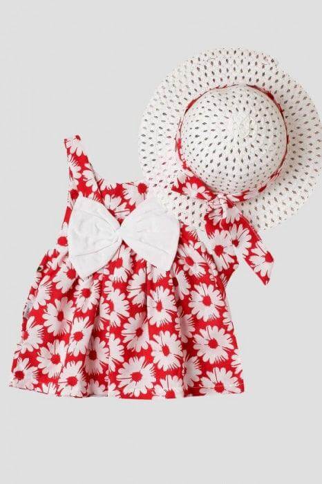 Set Fetite din 2 Piese (Rochita, Palarie), rosu sau verde-1