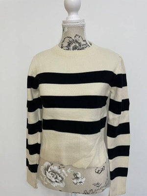 Pulover Dama cu Maneca Lunga in Dungi Alb-Negru-2