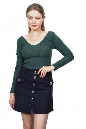 Bluza din Bumbac cu Maneca Lunga si Decolteu in V-2