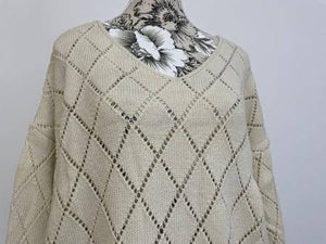 Pulover Tricot, cu model si decolteu in V, Bej-1