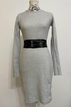 Rochie Midi din Bumbac - Gri-3