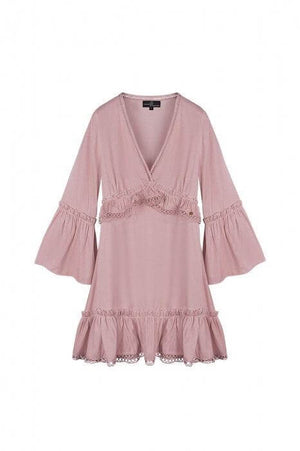 Rochie Scurta Dama cu volane - Roz-1