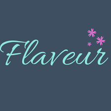 Flaveur logo with floral accents on a dark background.