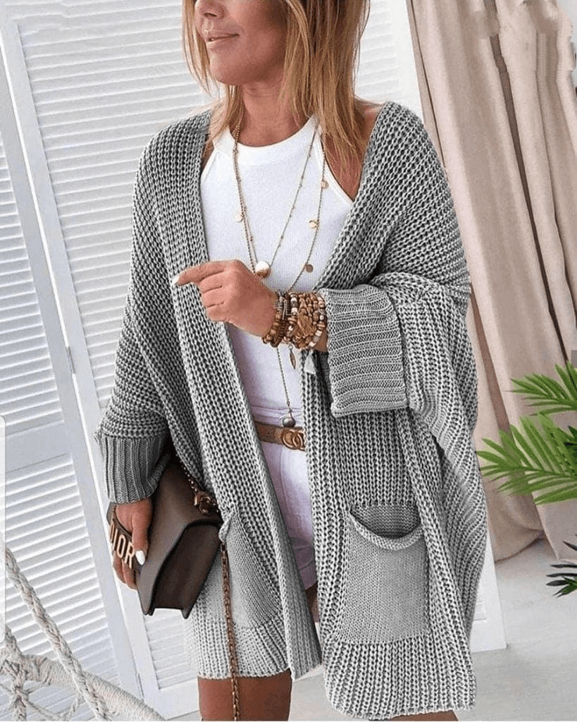 Cardigan Dama din Tricot cu buzunare frontale-2
