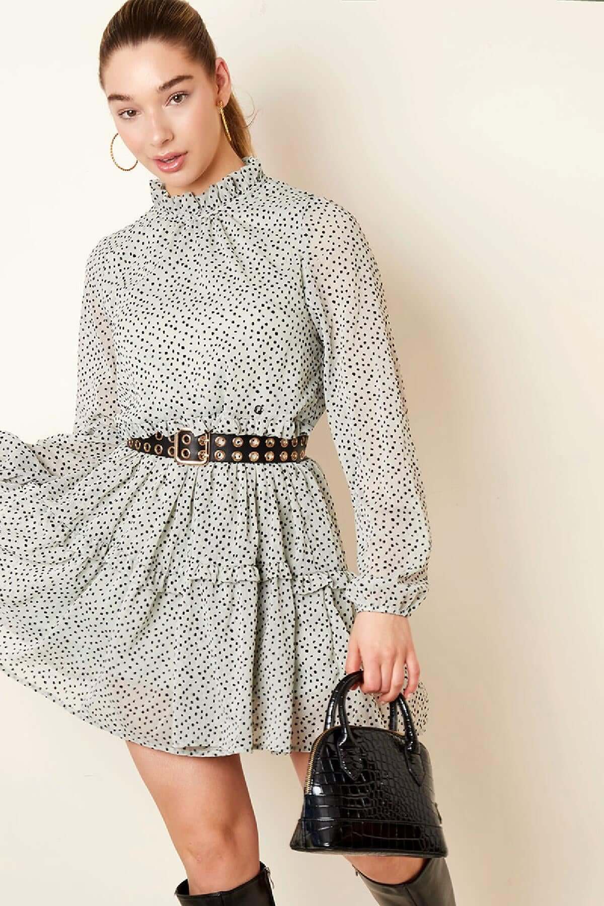 Rochie Mini cu Volane - Roz, Liliac, Verde-1