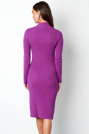 Rochie Midi "Gabrielle" din Tricot cu Fanta - Mov, Bej-5