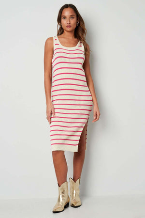 Rochie din Bumbac in Dungi - Roz, Verde-1