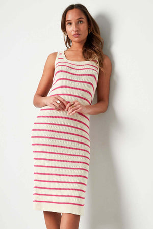 Rochie din Bumbac in Dungi - Roz, Verde-7