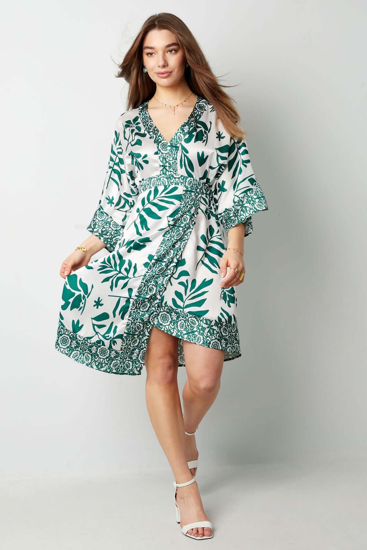 Rochie Midi - Motiv Floral - Albastru, Verde-1