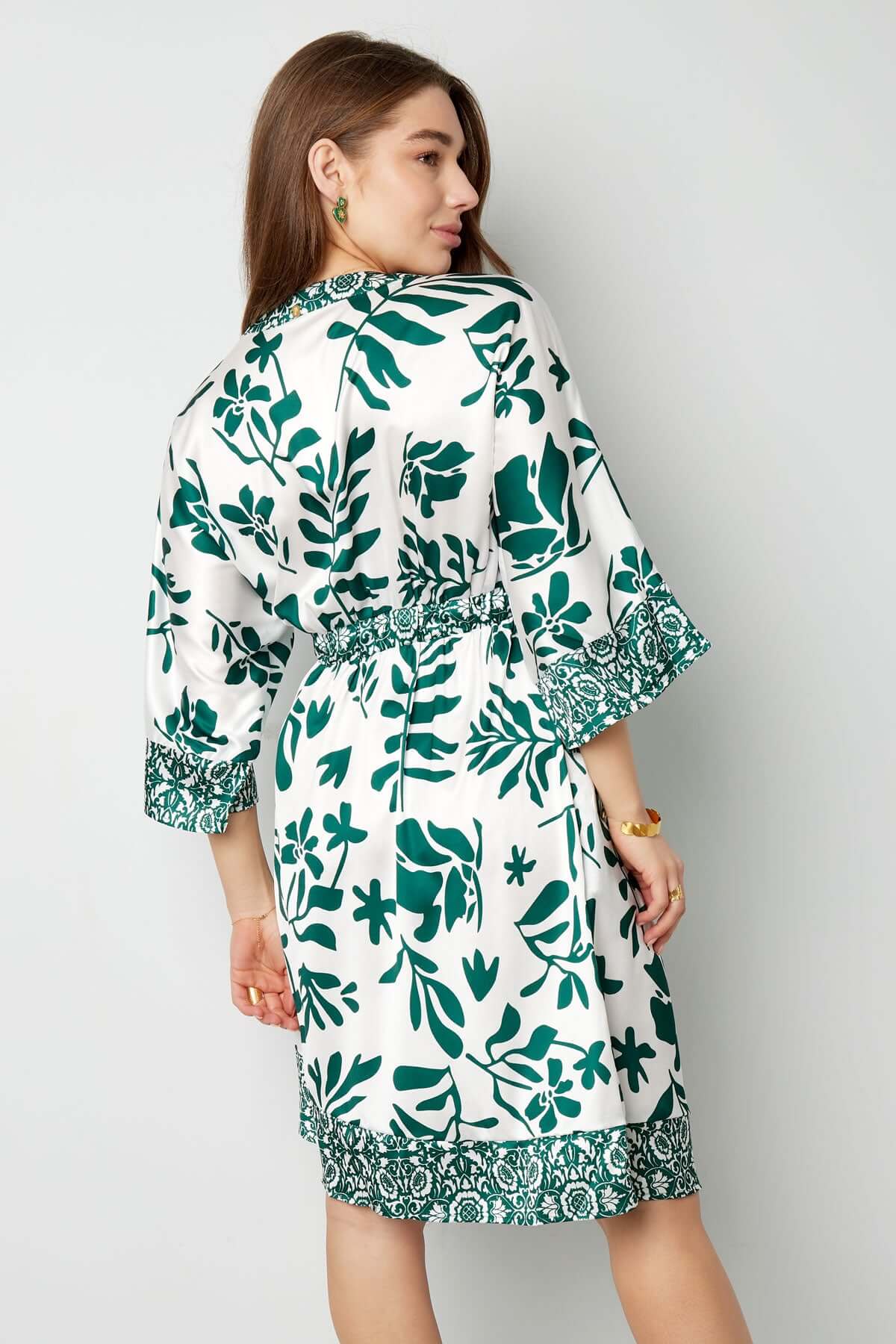 Rochie Midi - Motiv Floral - Albastru, Verde-3