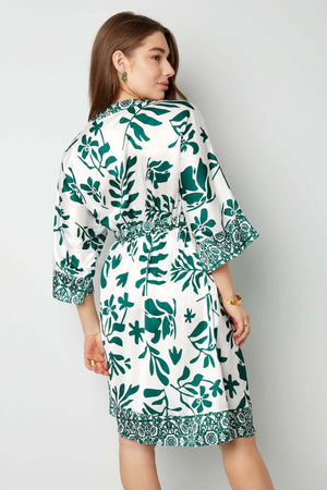 Rochie Midi - Motiv Floral - Albastru, Verde-3