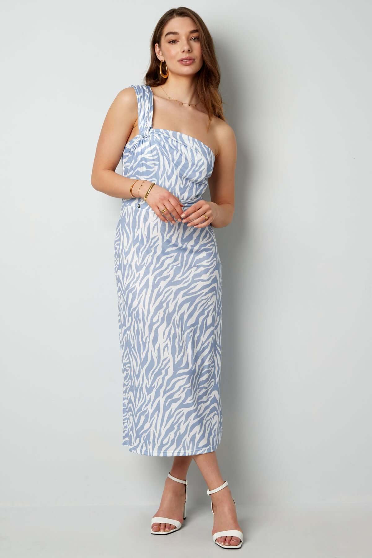 Rochie Model Zebra cu un umar - Verde, Roz, Azur, Negru-1