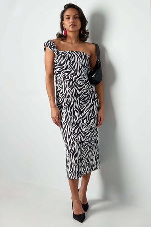 Rochie Model Zebra cu un umar - Verde, Roz, Azur, Negru-3