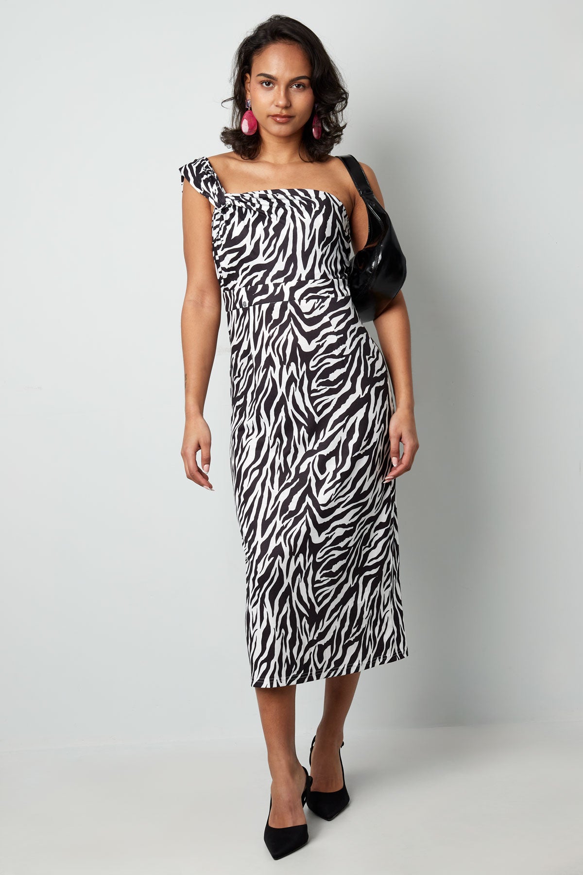 Rochie Model Zebra cu un umar - Verde, Roz, Azur, Negru