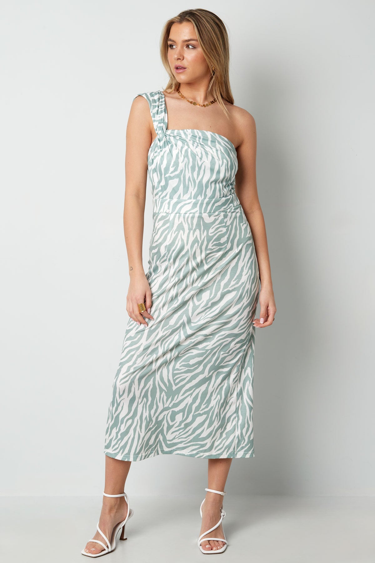 Rochie Model Zebra cu un umar - Verde, Roz, Azur, Negru