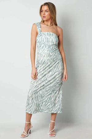 Rochie Model Zebra cu un umar - Verde, Roz, Azur, Negru-8