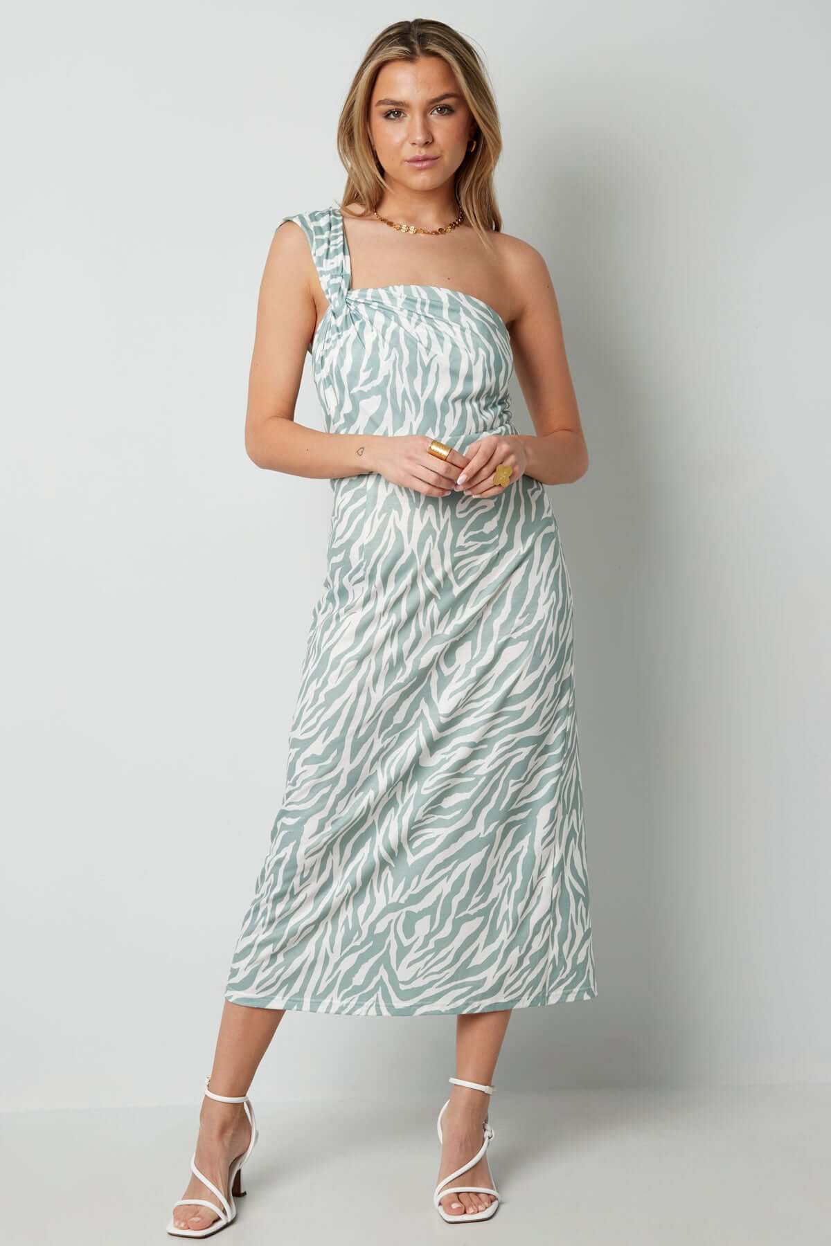 Rochie Model Zebra cu un umar - Verde, Roz, Azur, Negru-9