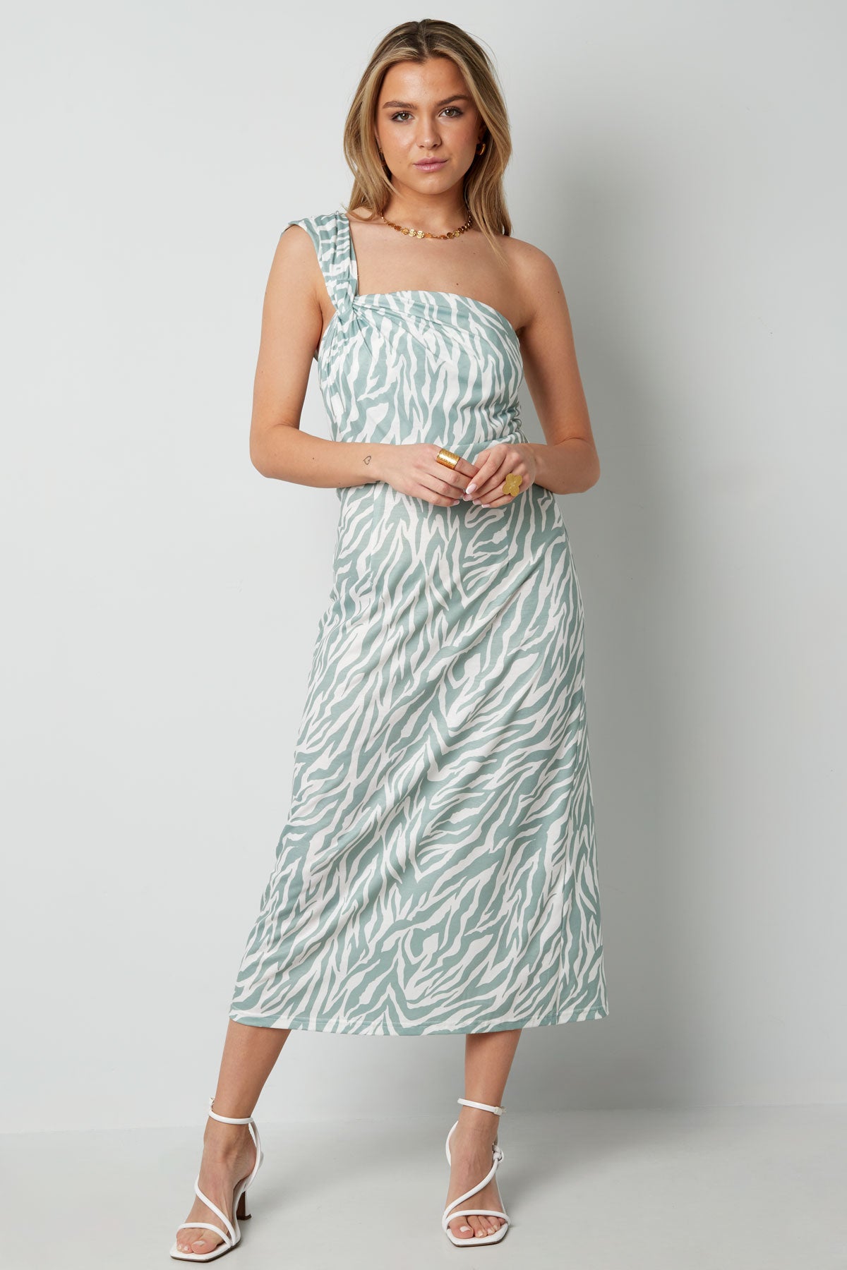 Rochie Model Zebra cu un umar - Verde, Roz, Azur, Negru