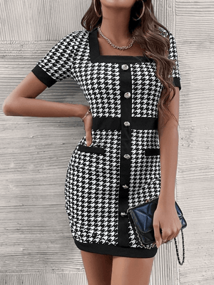 Rochie Dama Office in caro alb-negru-1