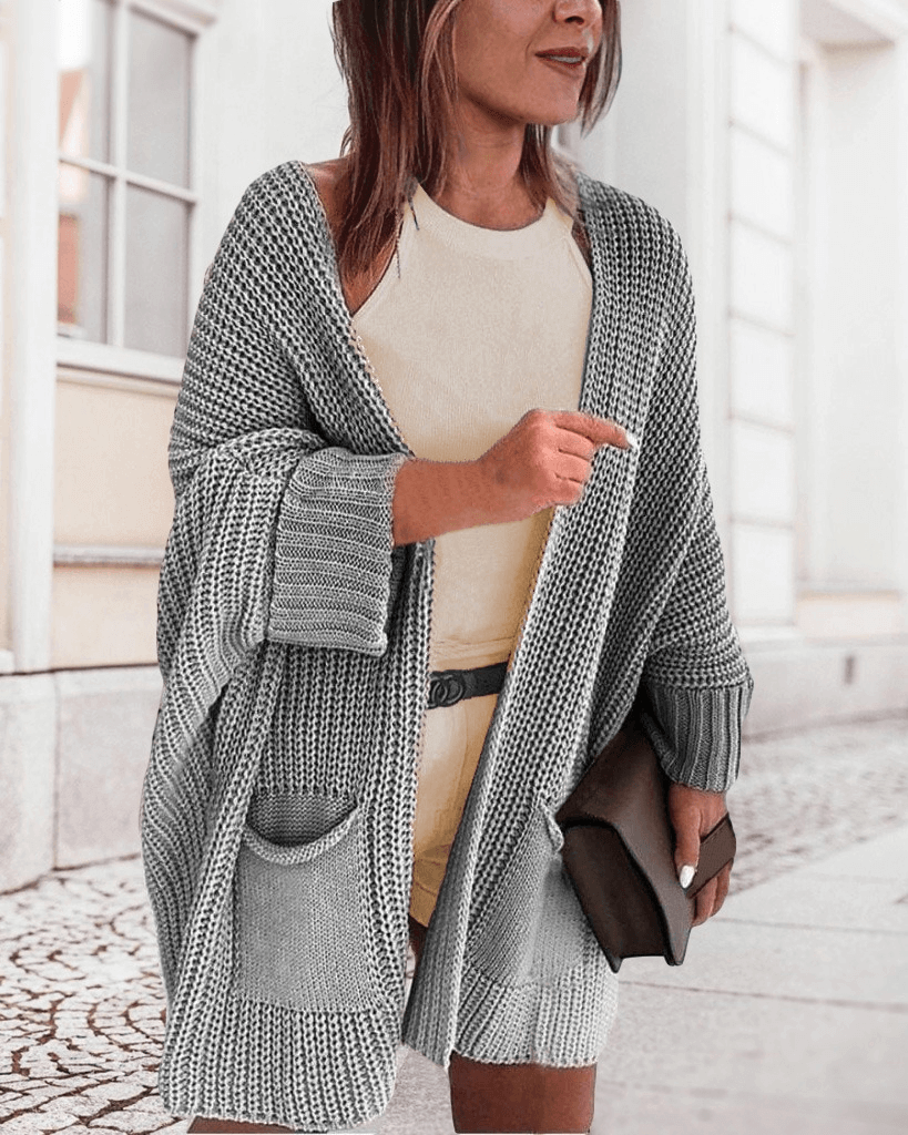 Cardigan Dama din Tricot cu buzunare frontale-1